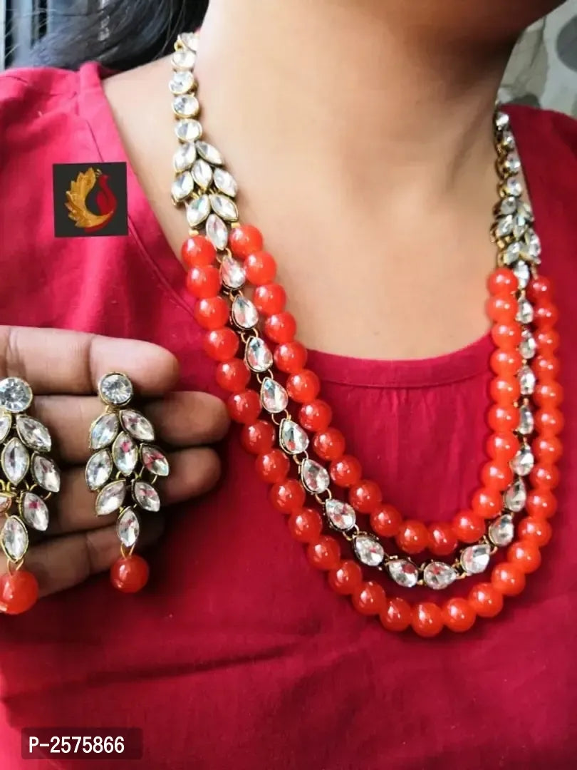 Kundan Coloured Beads Necklace with Earrings