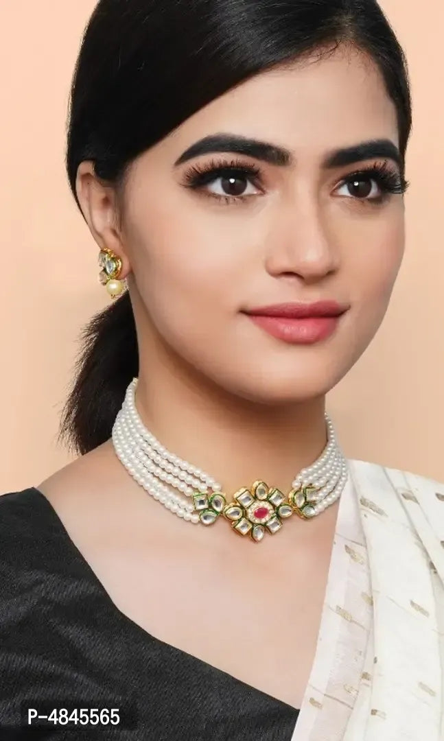 Kundan Choker Off White Color Necklace Set With Earrings