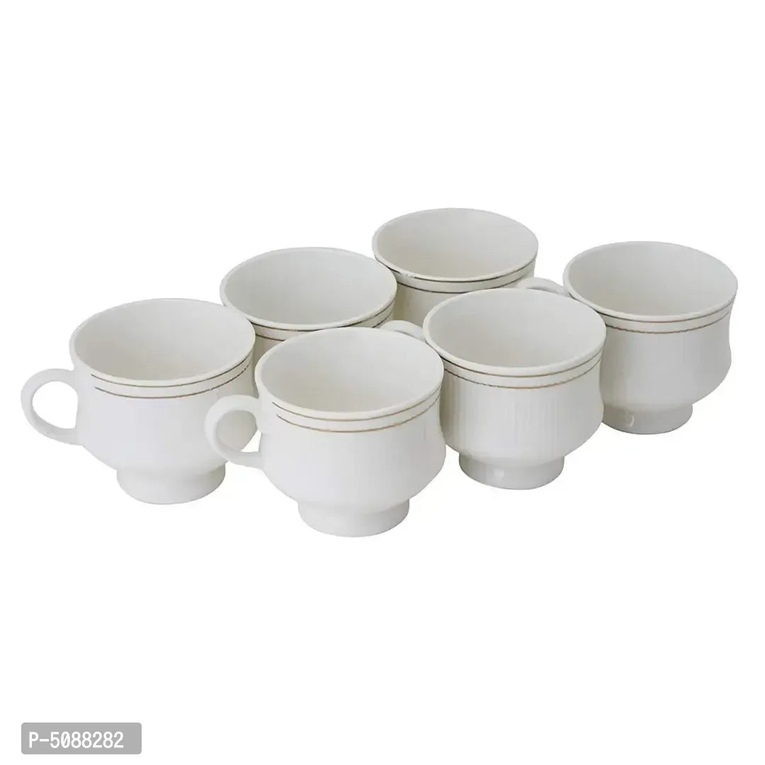 Stylish White Bone China Gold Line Tea And Coffee Cup Set 6 Pieces