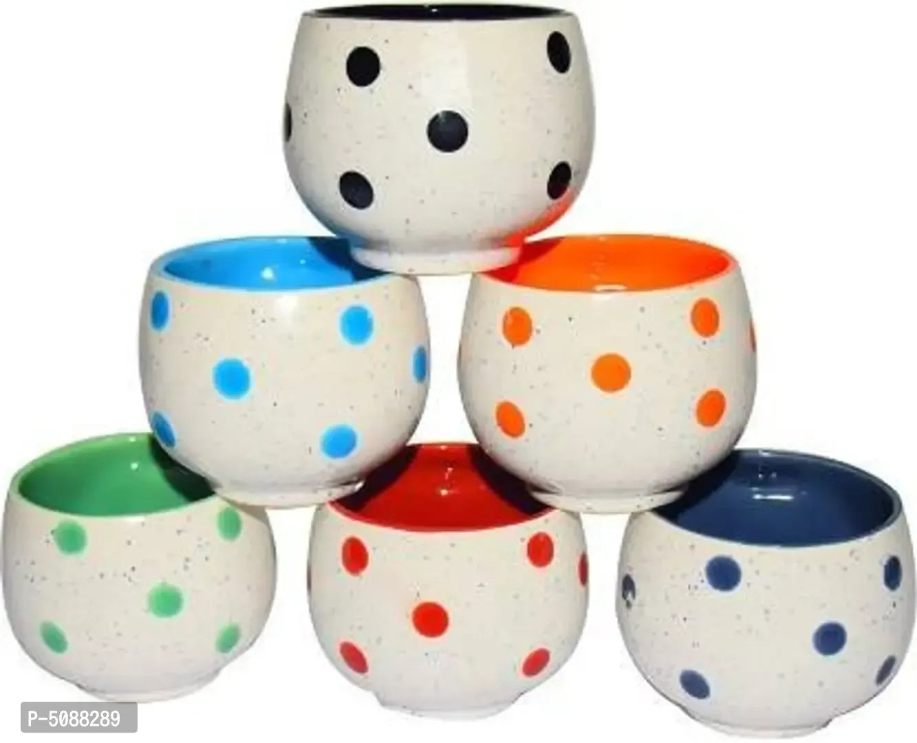 Useful White Matte Dot Ceramic Tea And Coffee Cup Set- 6 Pieces