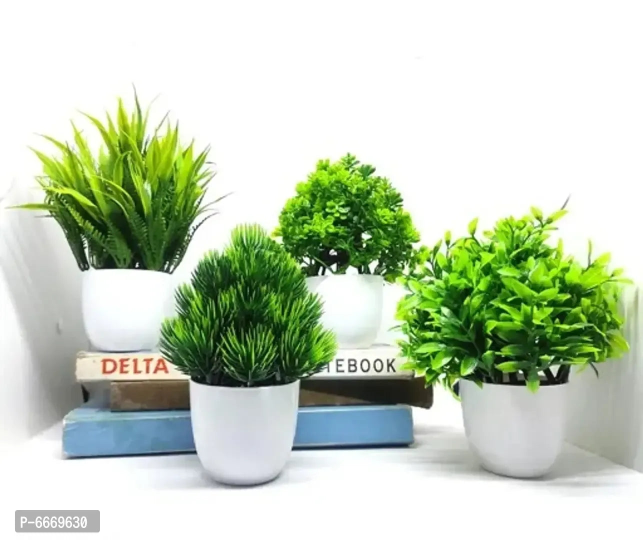 Pack of 4 Artificial Flower with Pot for Home Decoration