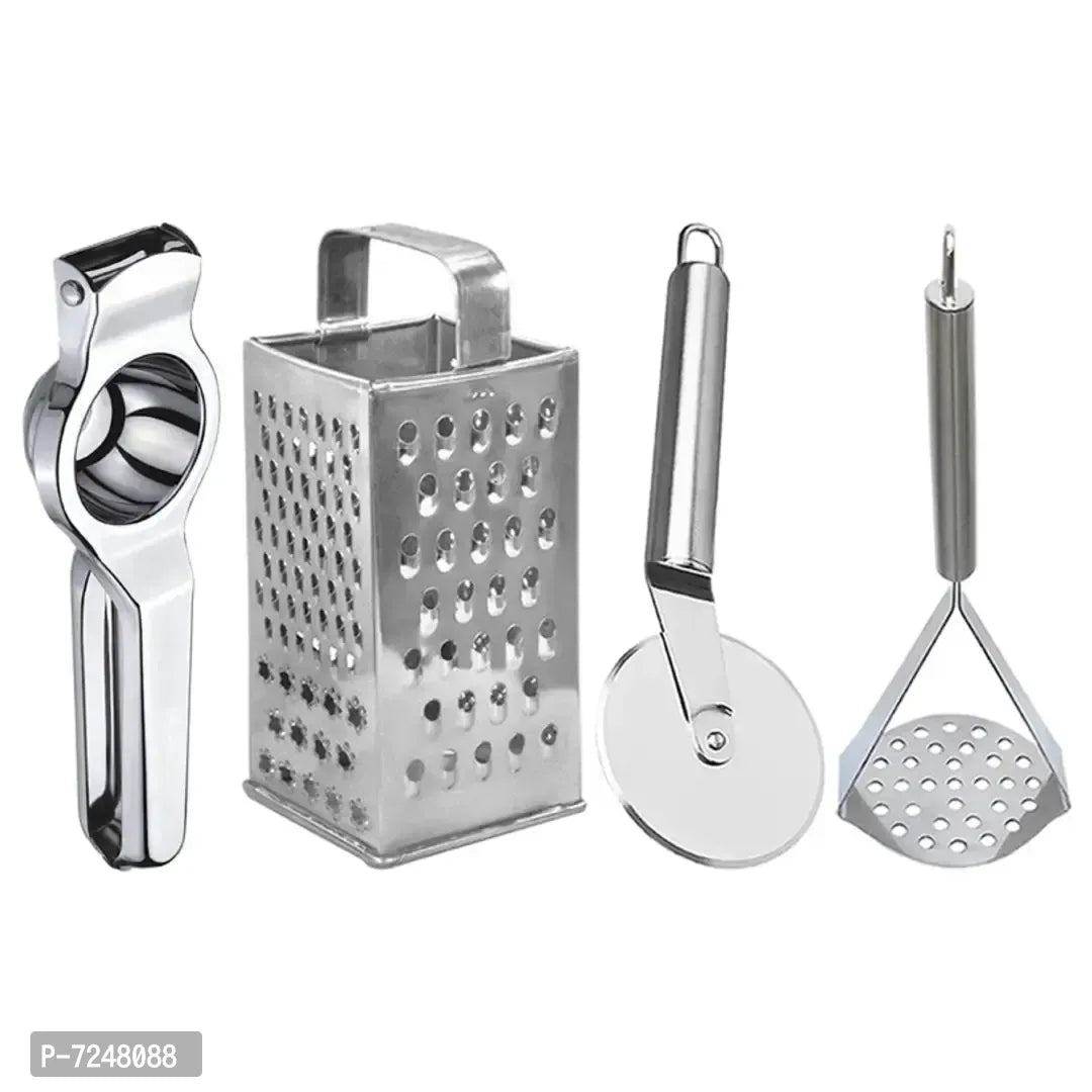 Stainless Steel Lemon Squeezer Grater Pizza Cutter Potato Masher for Kitchen Tool Set