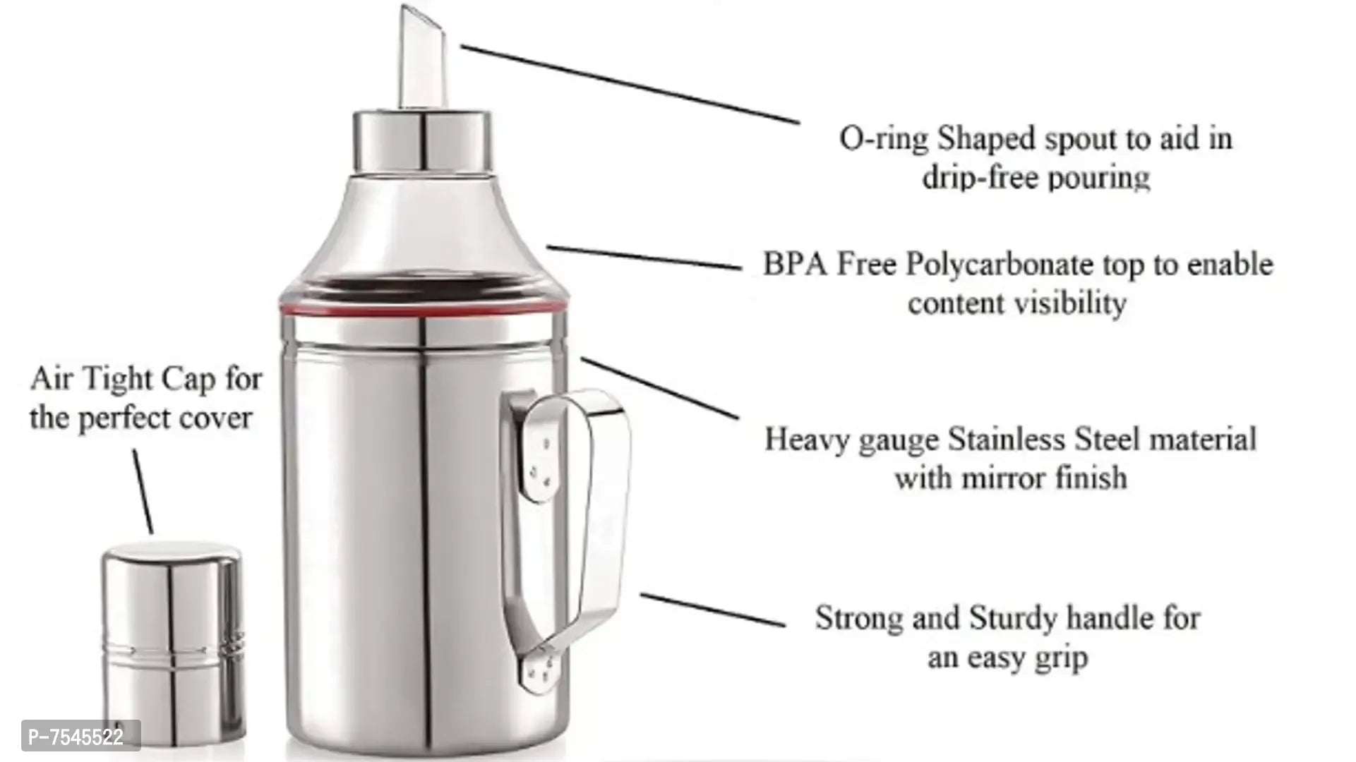 Stainless Steel Nozzle Oil Dispenser 1 Litre Silver | Oil Container | Oil Pourer | Oil Pot | Oil Can | Oil Bottle with Handle Set of 1