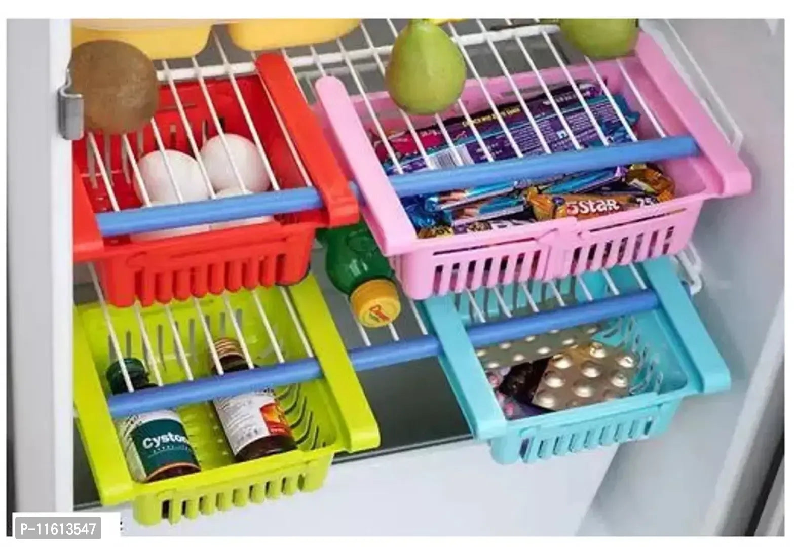 Adjustable Fridge Rack, Fridge Basket 4pcs set Fridge Basket