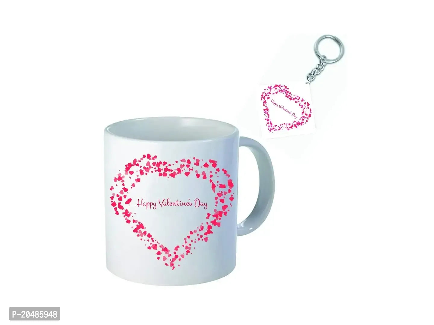 Valentines Day Gift, Gift for Husband, Gift for Wife, Best Valentines Day Gift for her, Valentines Day Printed Ceramic Coffee Mug with Wooden Keychain