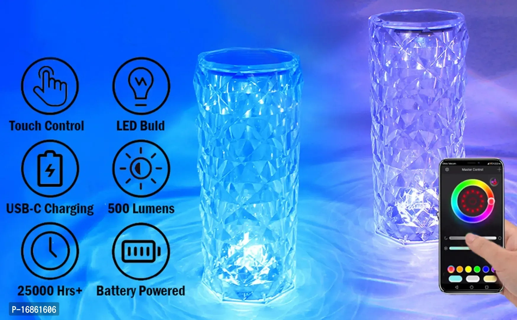 Crystal Table Lamp Rose Lamp with Touch Control, 16 Colors Changing RGB Night Light, Romantic Valentines Day Gift Night Light, USB Rechargeable Battery LED Lamp for Bedroom Living Room Party Decor