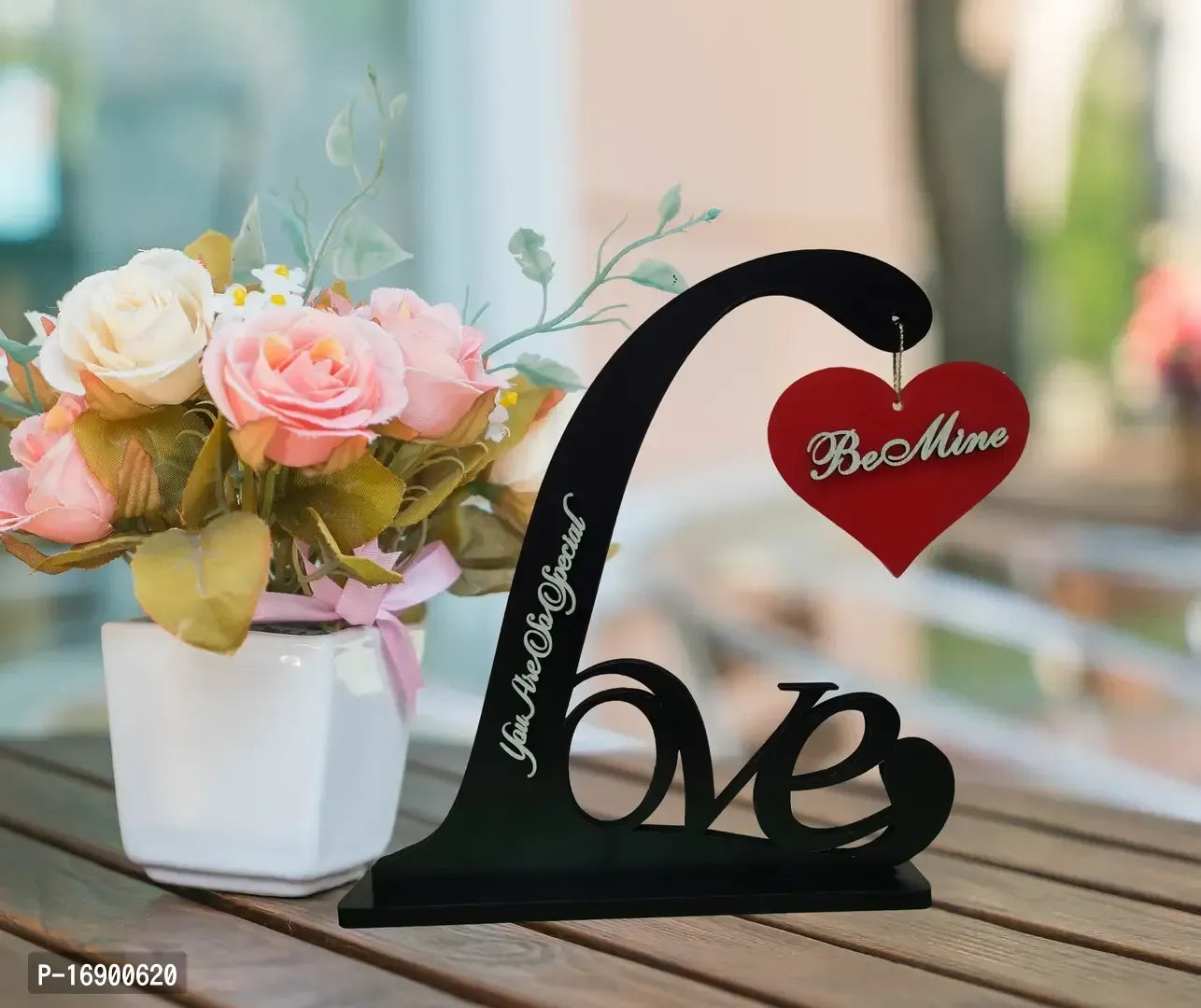 Hubby wifey GF BF Couple Gifts for Valentine's Day Anniversary Birthday Decorative Showpiece - 16.5 cm (Wood, Black)