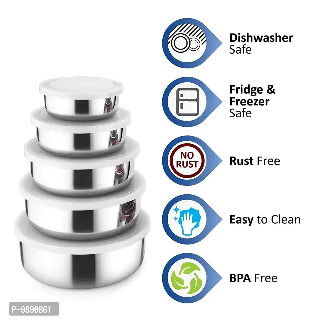 Trendy Set Of 5 Pcs Stainless Steel Box With Lid Storage For Office Use