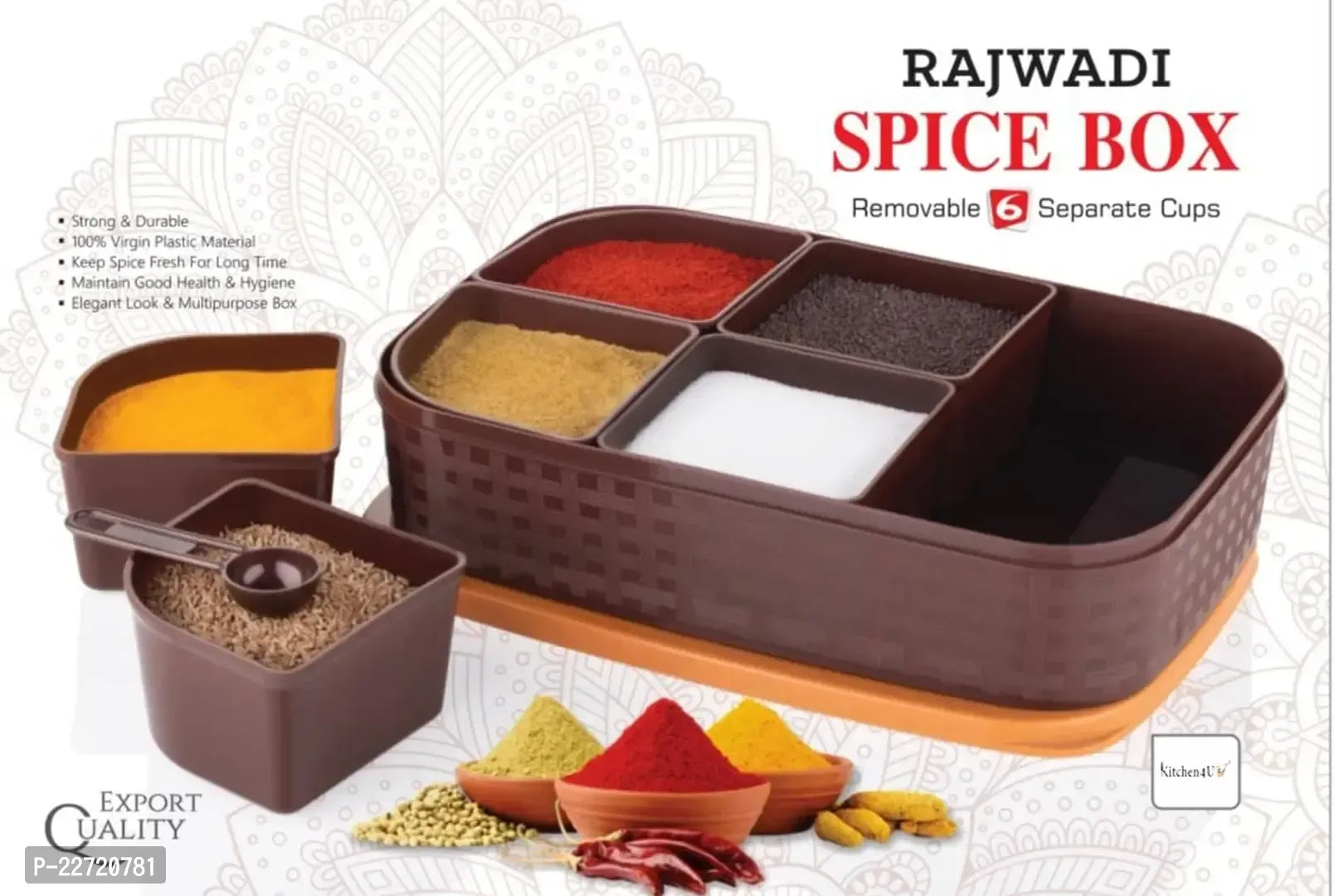 6 in 1 Multipurpose Masala Box, Masala Storage Box, Storage Container, Achaar Box with lid Traditional Spice Box Set (Pack of 1)