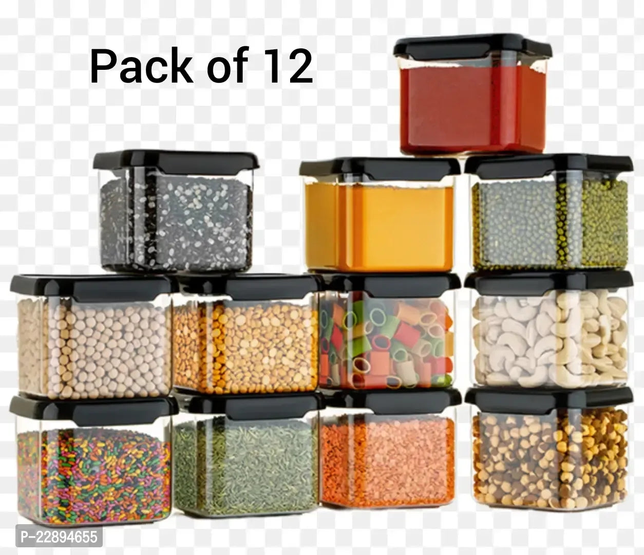 12 Pack 500ml Plastic Storage Containers – Unbreakable Kitchen Jars Combo Set