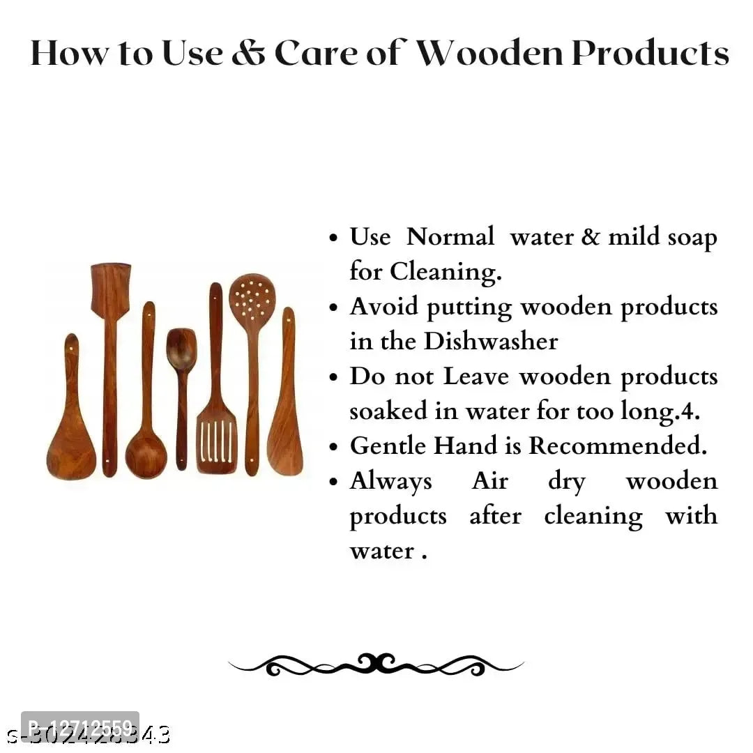 Wooden Kitchen Utensil Set - 5 Brown Serving and Cooking Spoons