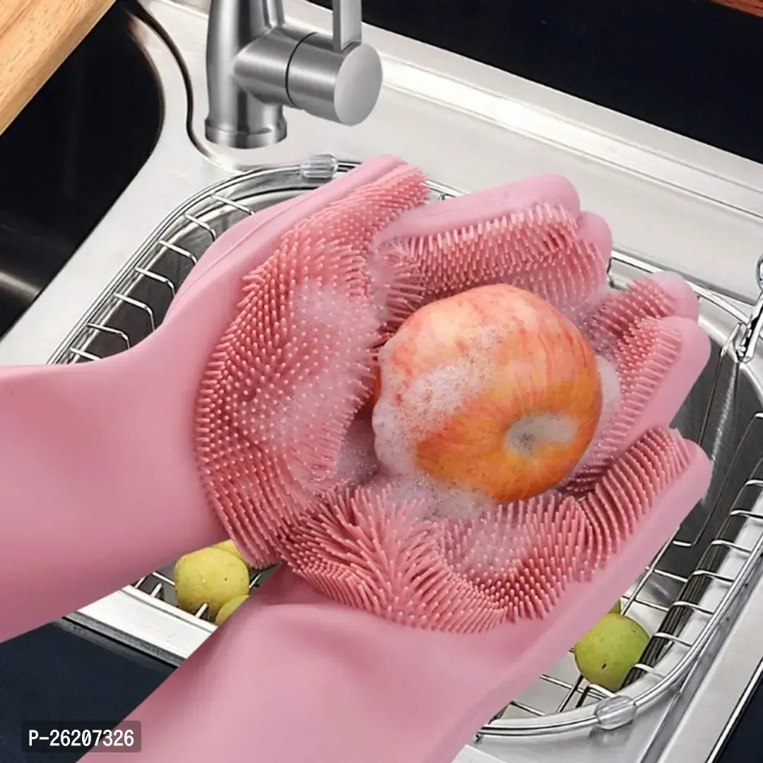 Silicone Hand Gloves For Dish Washing Kitchen Bathroom Car Cleaning Great For Washing Dish, Car, Bathroom