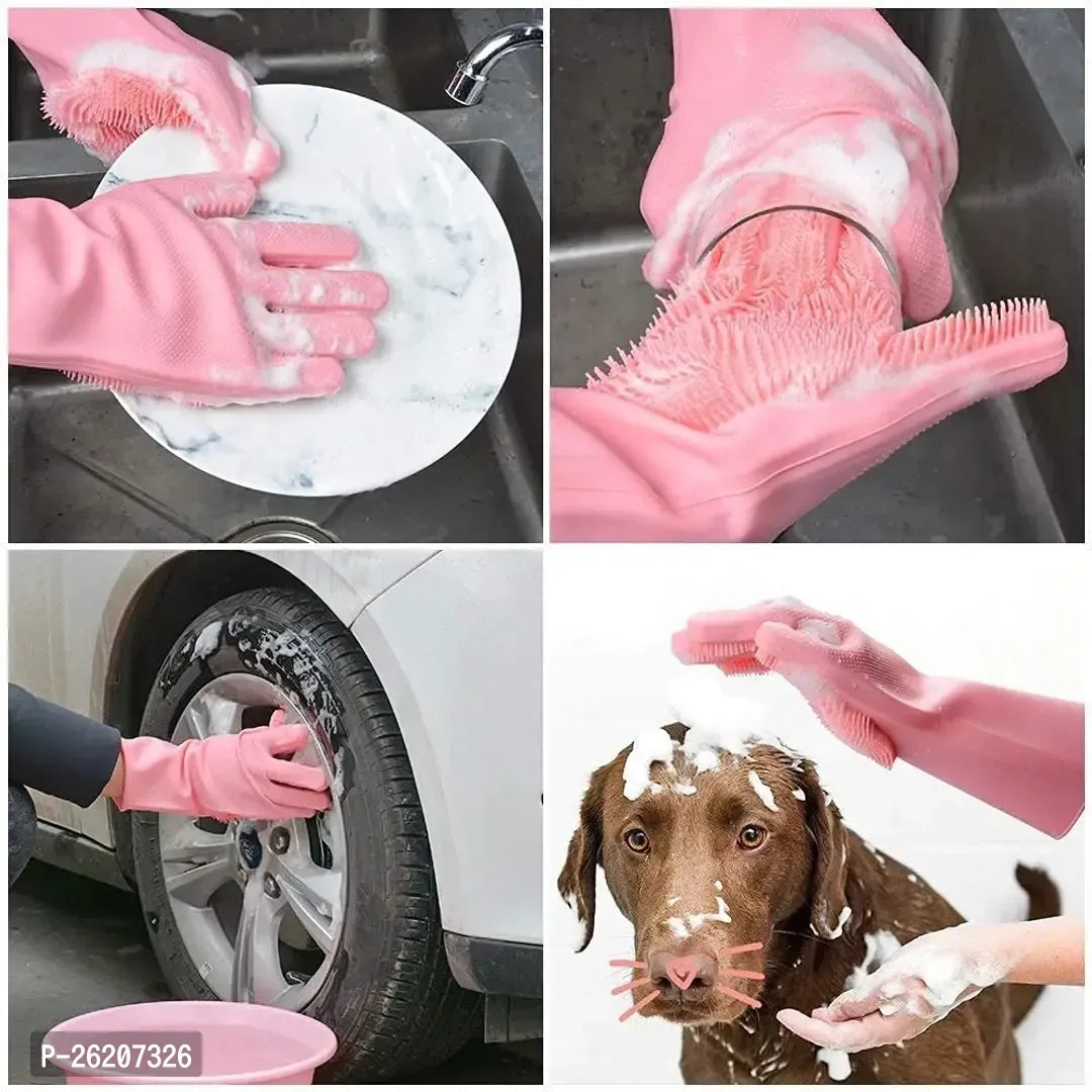 Silicone Hand Gloves For Dish Washing Kitchen Bathroom Car Cleaning Great For Washing Dish, Car, Bathroom