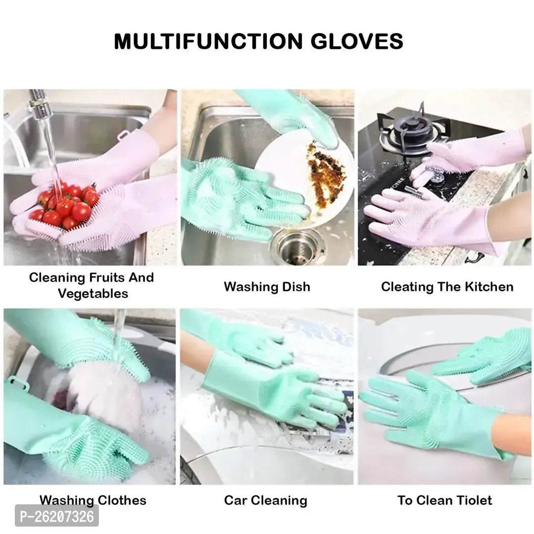 Silicone Hand Gloves For Dish Washing Kitchen Bathroom Car Cleaning Great For Washing Dish, Car, Bathroom
