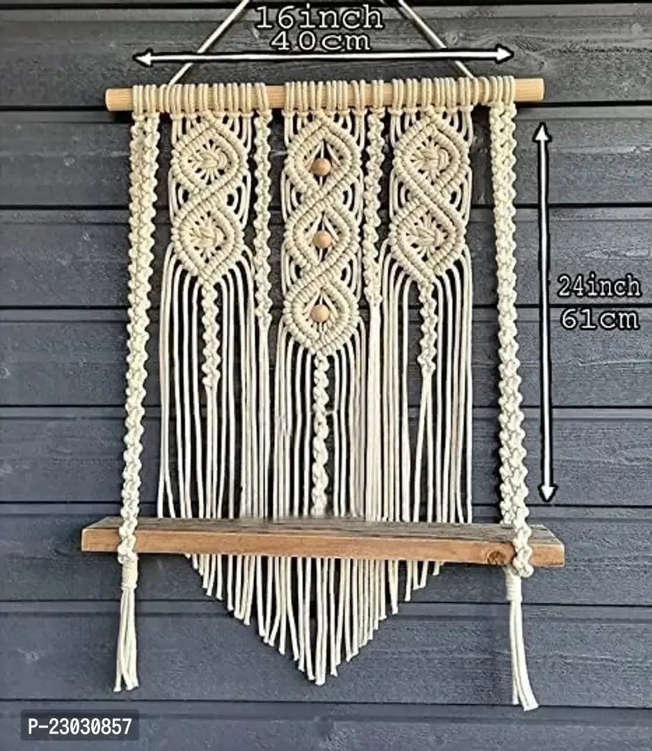 Wall Hanging Shelf, Decorative Handmade Floating Wooden Shelve, Hand Woven Items for Living Room Bed Room, Gift Item Kitchen, Size 12 x 5 x 24 Inch, Off White