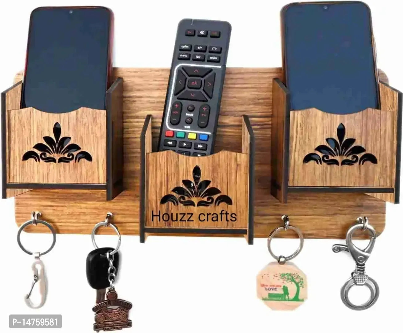 Design Key Holder for Wall Stylish with Storage Box Mobile Holder Pen Holder 4 Hook Stand Wooden for Home Wall, Office, Hall Living Room (3 Box Wood Key Holder)