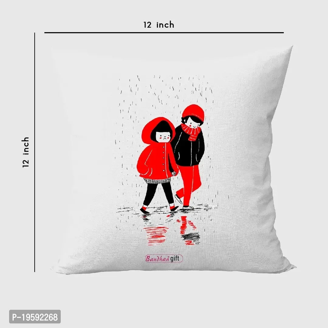 Gift Cute Couple (Red, Black ) Design White Cushion Cover 12x12 inches with Filler - Gifts for Girlfriend Boyfriend, Birthday Gift for Husband Wife, Love Gifts