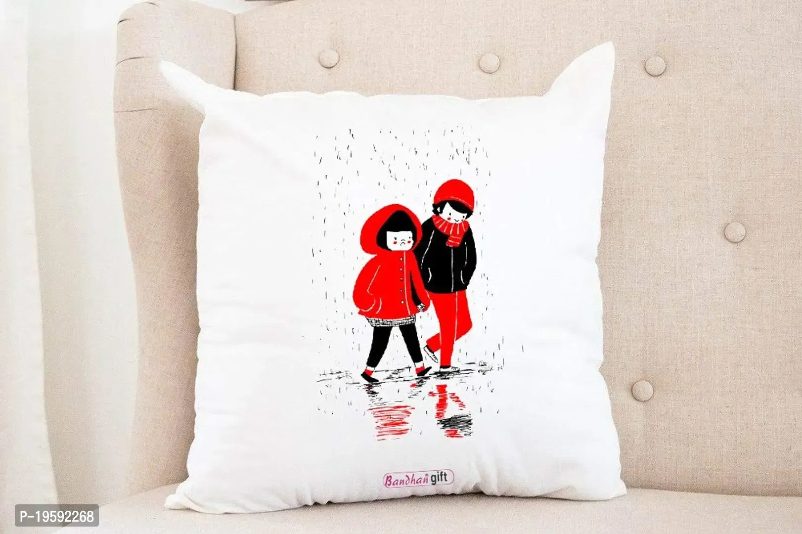 Gift Cute Couple (Red, Black ) Design White Cushion Cover 12x12 inches with Filler - Gifts for Girlfriend Boyfriend, Birthday Gift for Husband Wife, Love Gifts