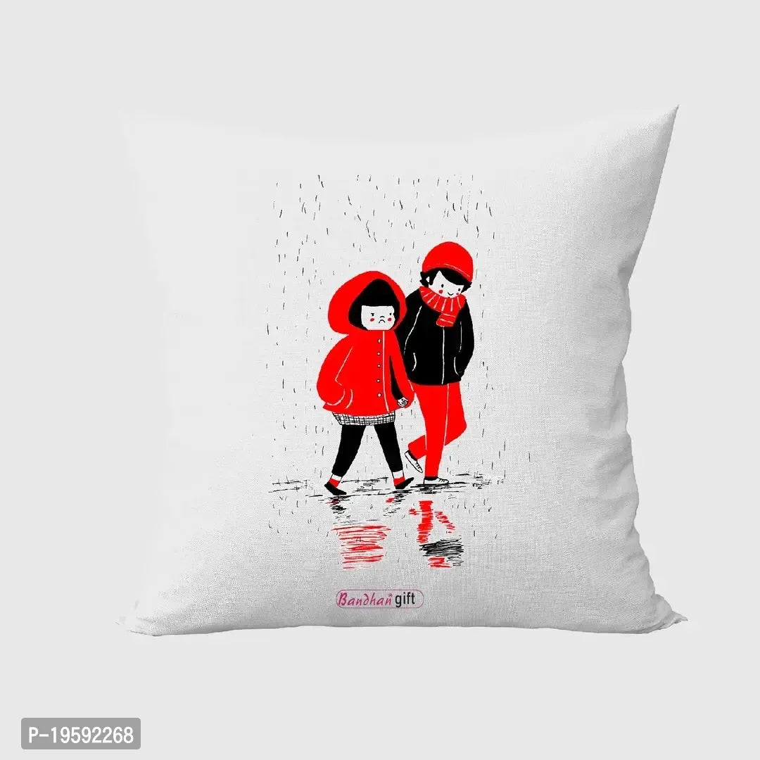 Gift Cute Couple (Red, Black ) Design White Cushion Cover 12x12 inches with Filler - Gifts for Girlfriend Boyfriend, Birthday Gift for Husband Wife, Love Gifts