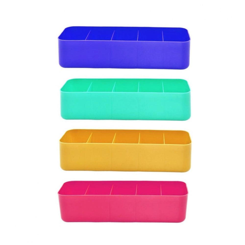 Pack Of 2_Socks Organizer Tray – 4-Piece Set | Quick 5-Section Storage Trays for Drawer Organizing | Sorting Tray for Socks, Accessories And Closet Storage (Color: Assorted )