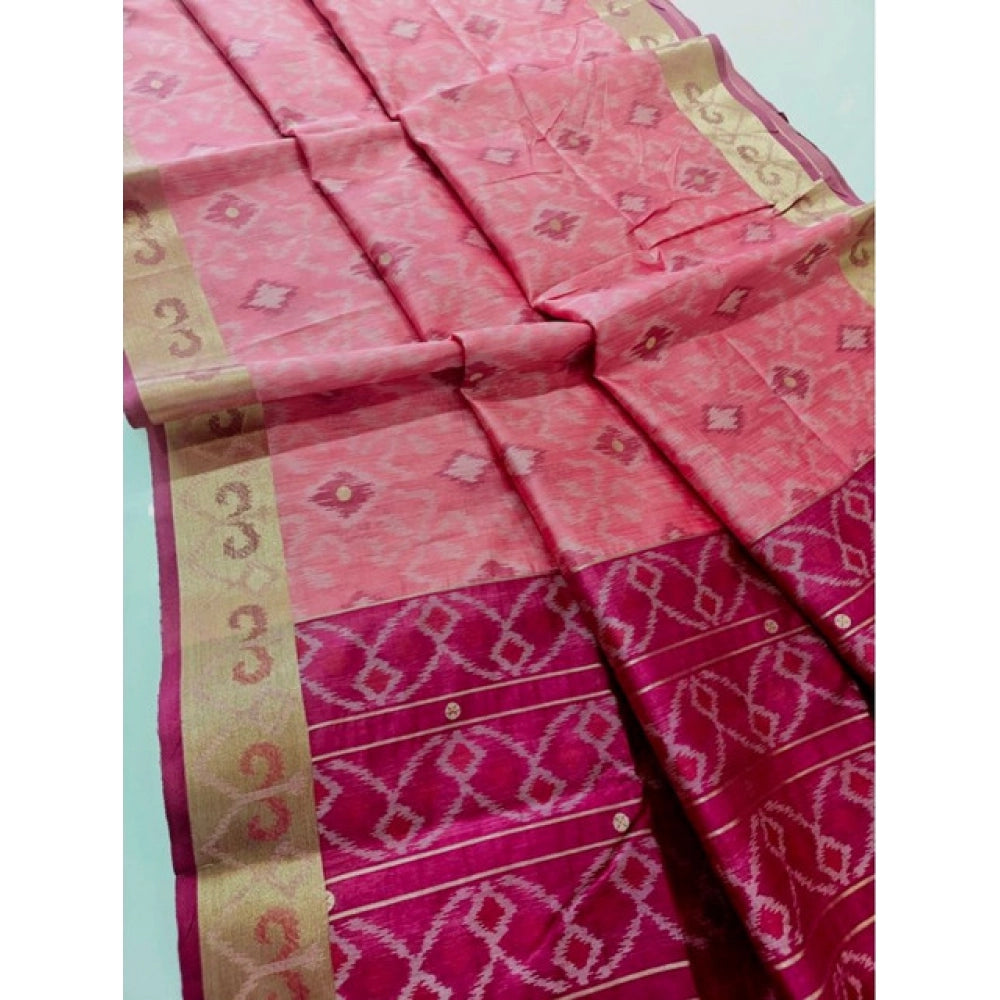 Generic Women's Raw Silk Ikkat Saree With Unstitched Blouse 5.5Mtr (Pink)