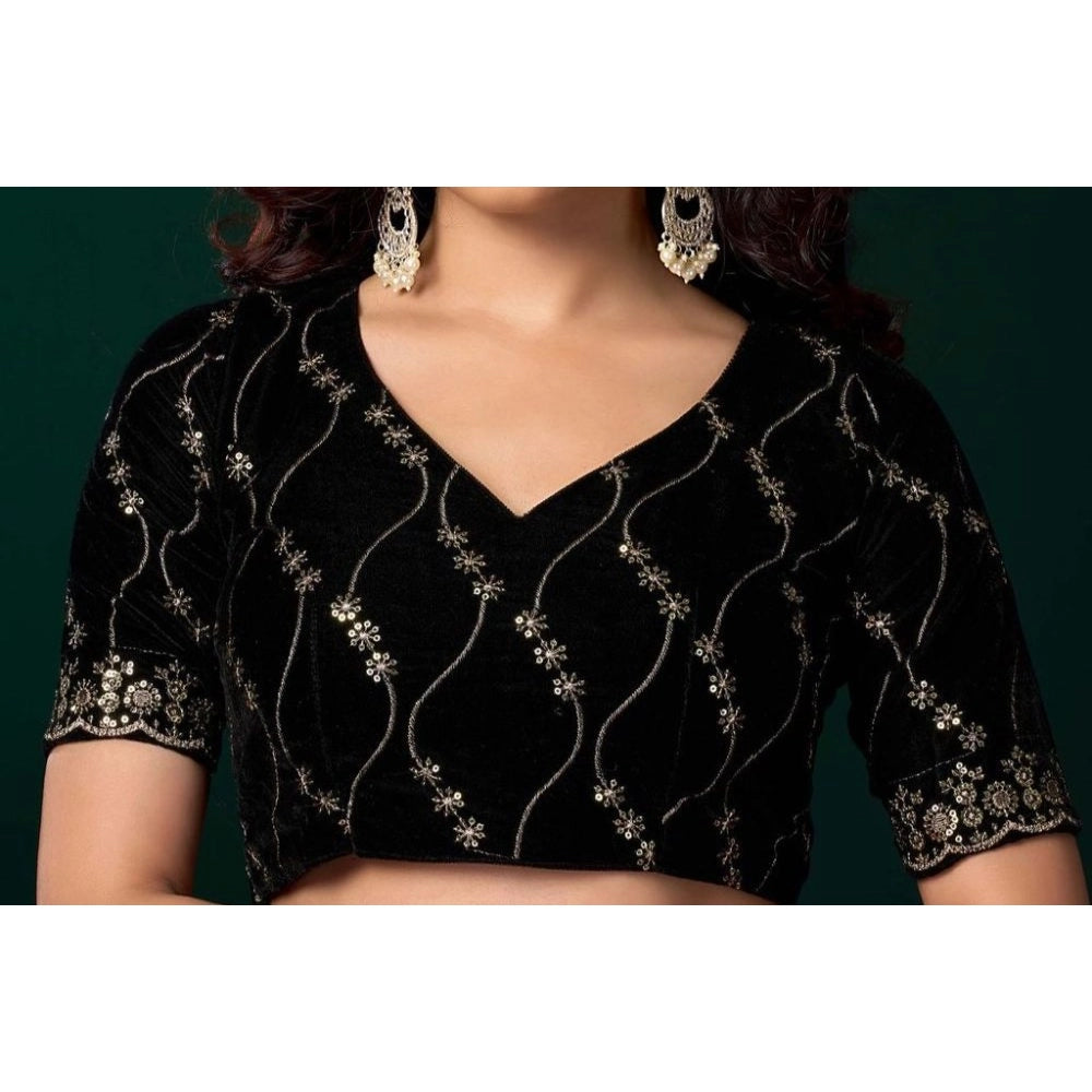 Generic Women's Net Sequence Saree With Unstitched Blouse 5.5Mtr (Olive)