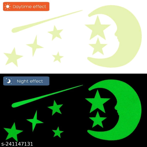 Green Color Fluorescent Night Glow Sticker In The Dark Star Wall Sticker | Polyvinyl Chloride Radium Stickers Stars Big and Small Ceiling or Wall Stickers for Kids Room | Bedroom | Living Room | Drawing Room