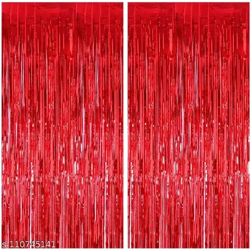 Happy Anniversary Decoration Set - 2 pcs Red Fringe Curtain + 1 pcs Happy Annivarsary Banner + 2 pcs Red Heart 10" Foil + 20 pcs Metallic Balloon (10 pcs red + 10 pcs black)