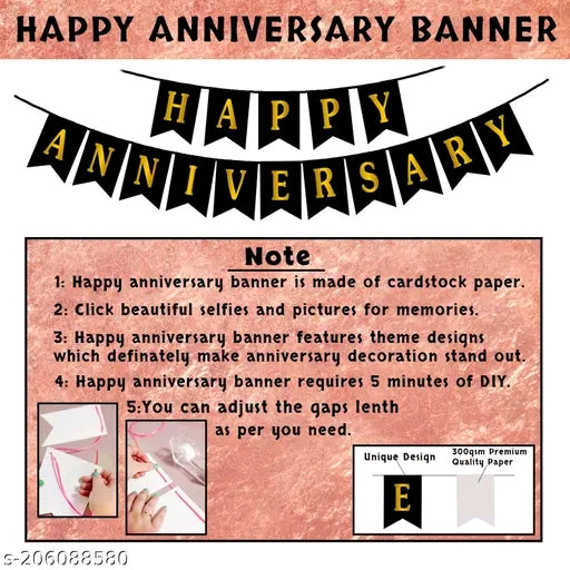 Happy Anniversary Decoration Kit For Home -34 Items Rose Gold Combo Set Bunting, Curtains, Balloons, Foil Balloons anniversary decoration items For Bedroom